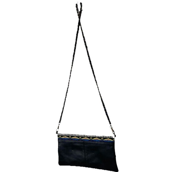 Boho Embroidered Leather Crossbody Bag Womens PomPom Trim Festival Hippie Purse - Picture 3 of 11